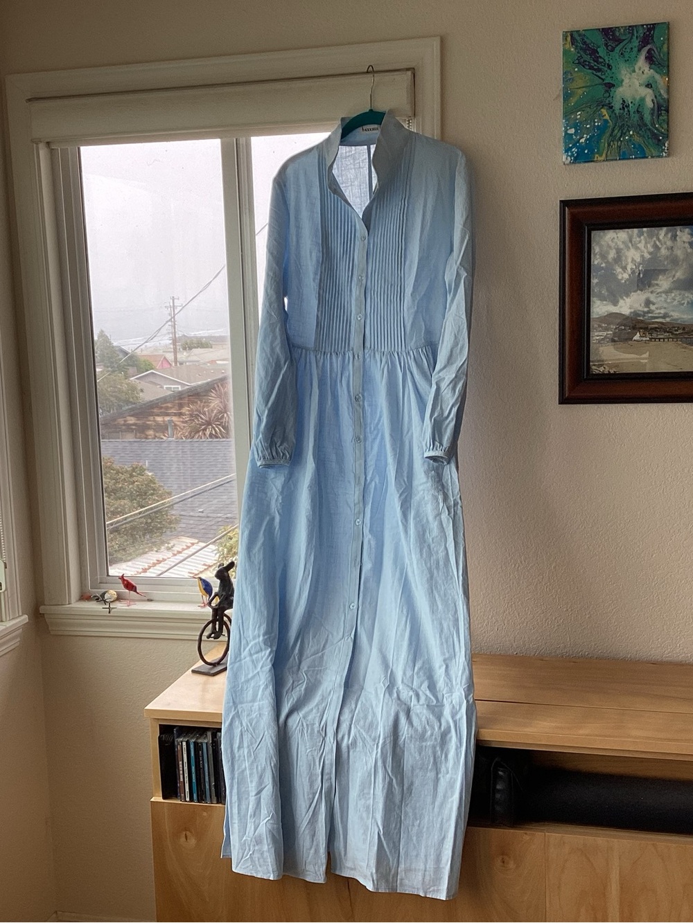 Modessees Top Rated Linen and Cotton Blend Stand Up Collar Maxi Dress NWT